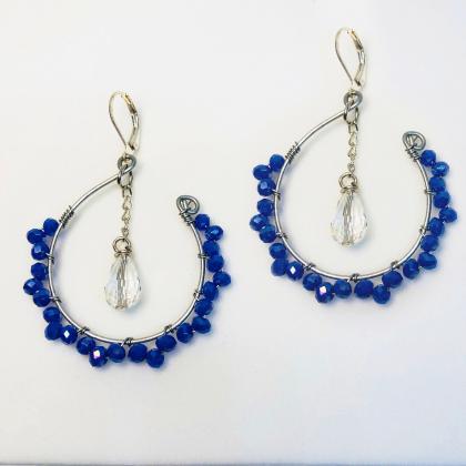 Blue Crystals Hoops With a White Dr..
