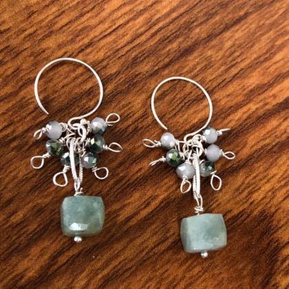 92.5 Sterling Silver Drop Earrings With Aquamarine..