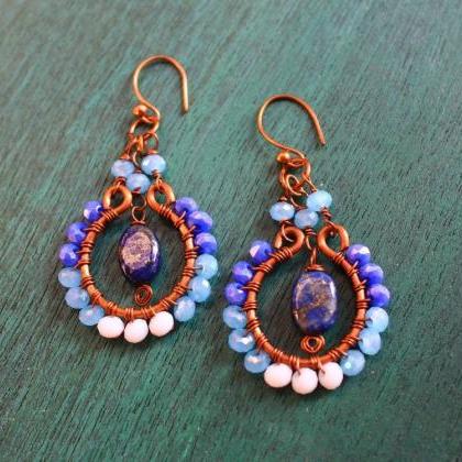 Copper earrings with Blue ,Light Bl..