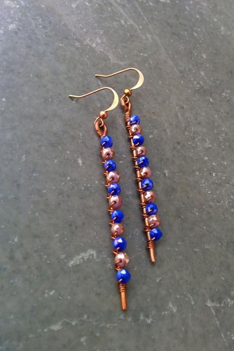 Copper Drops With White/Blue & Golden Glass Beads